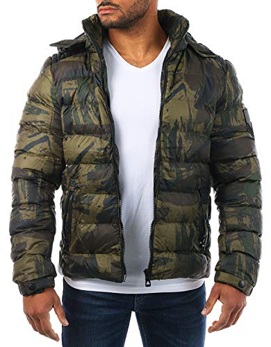 Young & Rich Herren Camouflage Stepp Winter Jacke mit Kapuze Tarn Militär Optik Look Warm gefüttert JK-455, Grösse:S, Farbe:Camouflage