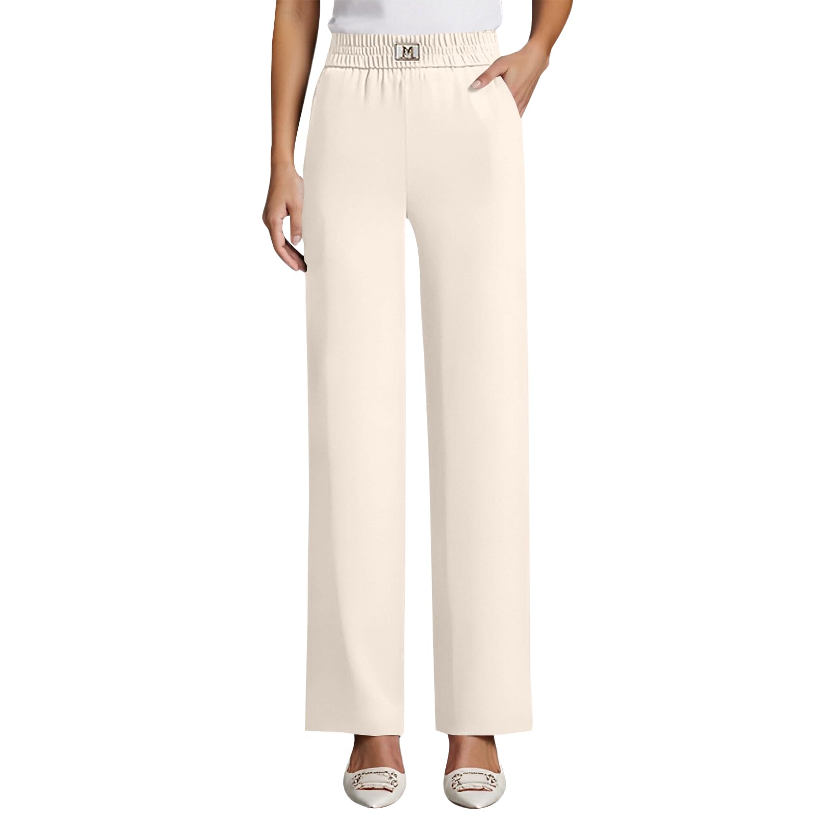 Stretchy Pants for Women Perfect Drape High Rise Pull-On Stretch Pants Straight Leg Silky Soft Active Work Slacks