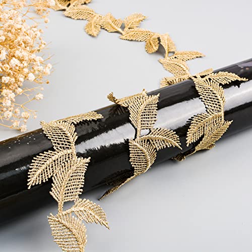 URROMA Gold Leaf Lace Trim, 5 Yards, 1.57in Width, Gold, Wedding, Formal Occasion, color2 - Image 4