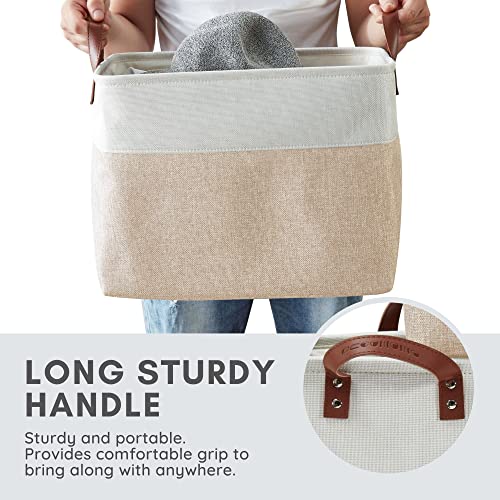 Image of DECOMOMO Large Storage Baskets | Closet Storage Bins 17x12x13inch Canvas Baskets For Storage Laundry Nursery Toys Cloth Linen (Beige & White, XXL - 3 Pack)