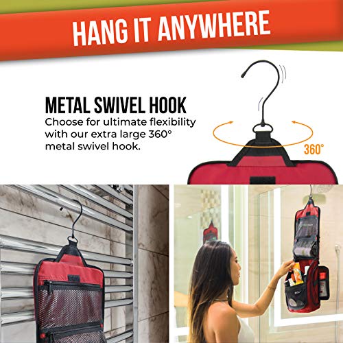 Hanging Travel Toiletry Bag for Men and Women – Large Cosmetics, Makeup and Toiletries Organizer Kit with 19 Compartments, YKK Zippers, XXL Metal Swivel Hook, Water-Resistant Nylon