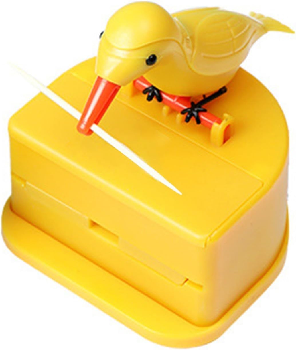 Jizian Yellow Woodpecker Toothpick Dispenser, Cute Little Bird Push-Type Automatic Holder Bird Toothpick Dispenser, Box For Home With A Box,Kitchen Decoration