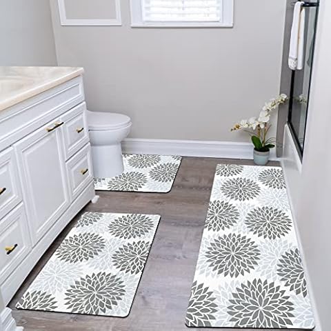 HEBE Bath Mat Set 3 Pieces Non Slip Bathroom Rugs with U-Shaped Mat Super Water Absorbent Quick Dry Bath Runner for Bathroom Rubber Backed Bath Rugs Mats for Shower Sink Bathtub Cover