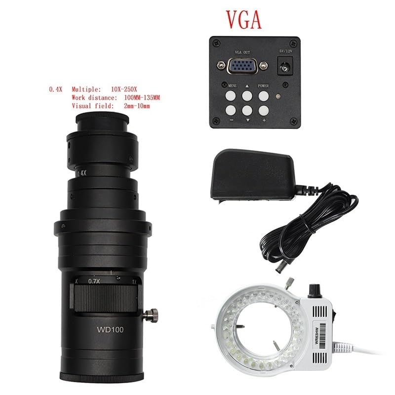 Microscope 1080P 60FPS 2K 38MP Microscope Camera, Adjustable Zoom Lens + 56 LED Ring Light(VGA 10-200X C Mount)