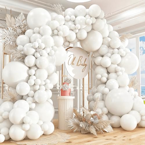 Image of 412pcs White Balloons 18 12 10 5 Inch White Balloon Garland Arch Kit Different Sizes Matte Latex Balloons for Baby Shower Birthday Wedding Party Decorations