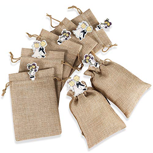 リネン ジュート 巾着袋 クリップ付 ジュエリーポーチ 麻 小物入れ ラッピング ギフトバッグ 無地 12.8cm X 9.5cm 24セット