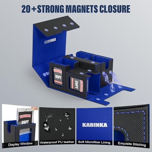 Image of Kabinka Card Deck Box for MTG Commander, Holds 400+ Double-Sleeved Cards, 5 IN 1 Detachable Card Case with Dice Tray, Fits Magic /TCG Cards, 4 Magnetic Card Holders & Dividers (Black Blue)