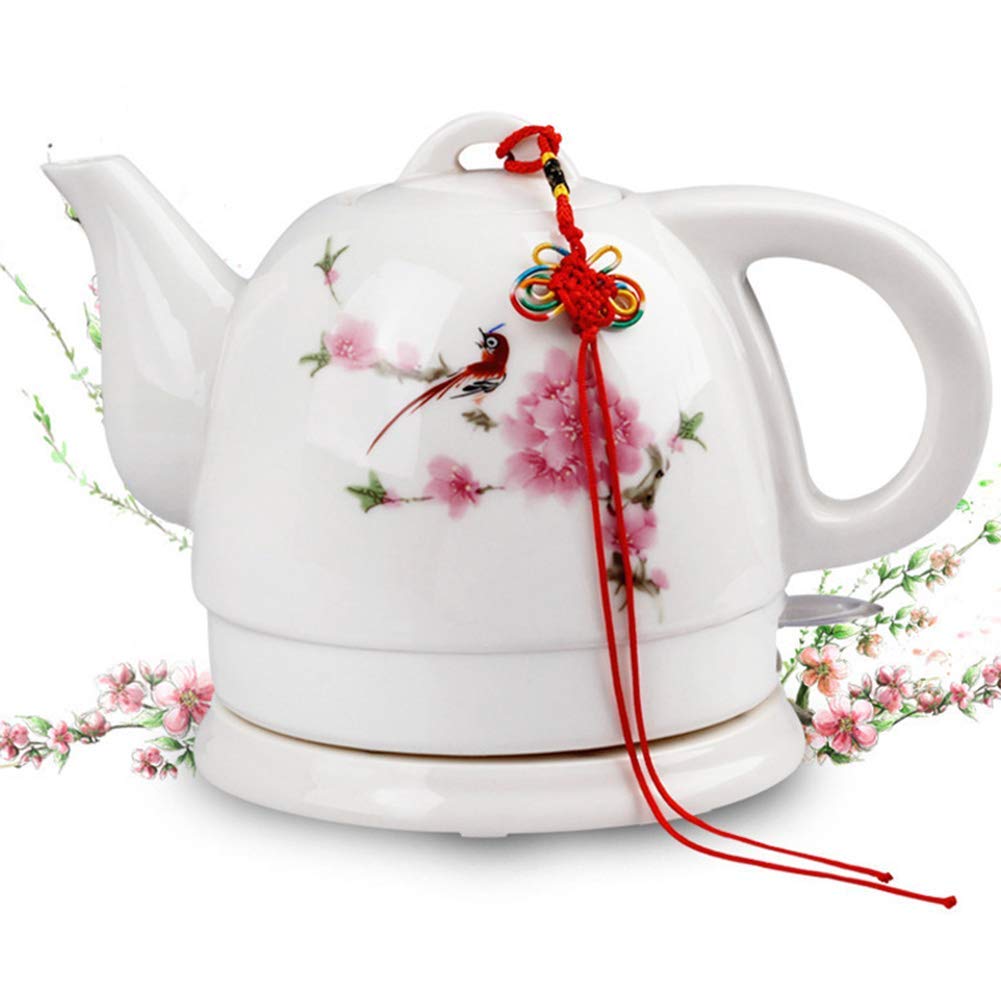 ZJHTK Electric Ceramic White Kettle Teapot-Retro 1.5L Stainless Steel Jug,BPA-Free,Automatic Power Off Fast Boiling 1400W Water for Tea,Coffee,Soup,Oatmeal-Removable Base,Boil Dry Protection