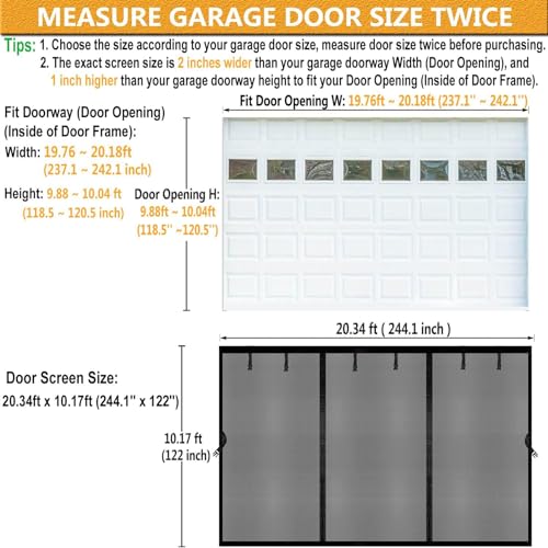 Image of Magnetic Garage Door Screen 20x10ft for 2 3 Car, Doors Durable Fiberglass Heavy Duty Mesh Magnetic Net, Pets Friendly Retractable for Carport Garage Patio Porch (Black, 20x10ft)