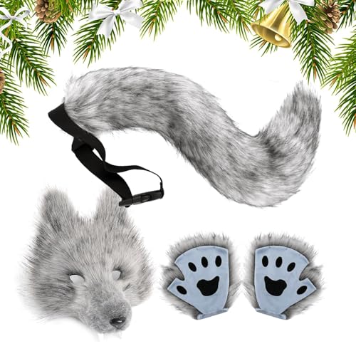 オオカミの耳としっぽ | ハロウィンフェイクウルフアクセサリー,女性用アニマル衣装ドレスアップアクセサリー ファッションショー舞台表演仮面舞踏会クリスマスコスプレイベント向け - コスプレカーニバルハロウィンクリスマス舞台演技ロールプレイ仮面舞踏会用