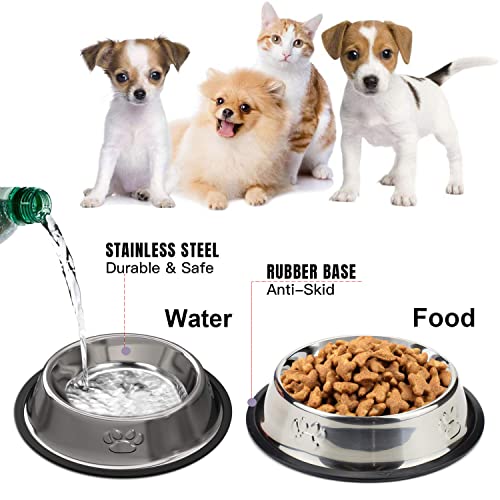 Fressnapf Hunde,Edelstahl Hundenapf,2 Stück Futternapf für Hunde, Hundenapf Metall Kleine 350 ml mit Rutschfesten Gummi Haustier Trinknapf Hundenäpfe,Welpennapf,Futternapf und Wassernapf