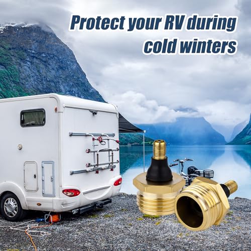 Image of 2pcs RV Brass Blow Out Plug for RV & Camper Winterization, Quick-Connect for Schrader Valve RV Water Line Air Blowout Fitting, Winterize Blow Out Adapter for Motorhome & Travel Trailer Antifreeze