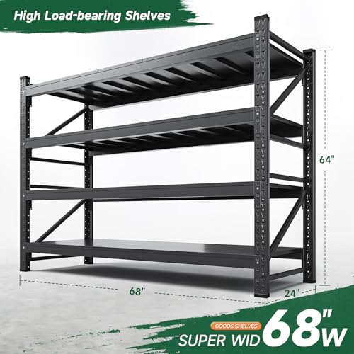 Image of Letaya 68 inch W Storage Shelves Heavy Duty, 7000LBS Garage Shelving Units, 4 Tier Adjustable Utility Rack Shelf,Large Metal Industrial Shelves,for Shop,Warehouse,Basement,Black (68 inch W x 24 inch D x 64 inch H)