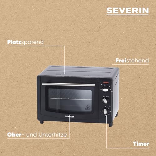 SEVERIN Back- und Toastofen, Mini Backofen mit Grillrost, Backblech und Krümelblech, vielseitiger Ofen mit 20 L Kapazität, 1.500 W, schwarz, TO 2067 4