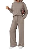 Womens Two Piece Lounge Sets Mock Turtleneck Tops Wide Leg Drawstring Pants Sweatsuit with Pockets