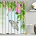 N / A Lila Schmetterling Gelbe Blume Weiß Duschvorhang Badezimmer Vorhang Blume Wasserdicht Polyester Stoff Badewanne Dekoration Wasserdicht Schimmeldicht Duschvorhang A5 180x180cm