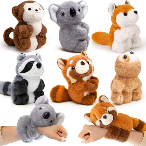 Winrayk 6Pcs Stuffed Animal Slap Bracelets for Kids 10 Safari Animal Plush Wrist Snap Bracelets Bulk Jungle Safari Party Favors Birthday Supplies Red Panda Sloth Koala Raccoon Monkey Fox Plush Toy