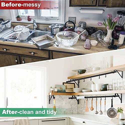 Closet Shelf & Rod Bracket, 4 Pack Heavy Duty Closet Rod Support, Black Wall Mounted Shelf Brackets With Rod Holder For Diy Floating Shelves, 11×10.2 Inch Clothes Hanger Pole Support Hooks With Screws #TOP5