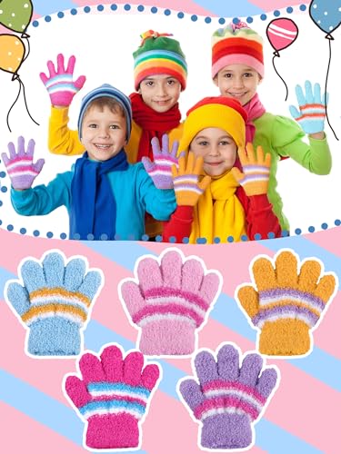 Image of SATINIOR 5 Pairs Kids Gloves Full Fingers Knitted Warm Gloves Winter Mittens for Little Boys and Girls Daily Supplies