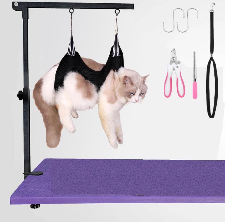 tiuire Dog Grooming Arm with Hammock & Loop – Professional Pet Grooming Kit for Small Dogs & Cats – Includes Nail Clippers & Nail File – Essential Dog Grooming Supplies for Home Use