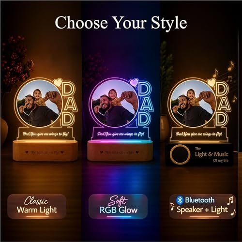 Image of ZOCI VOCI Wings of Light: Fathers Day Gift for Dad, Customized Photo LED Lamp for Papa, Daddy, Grandpa, Dadaji, Personalized Birthday Gift for Father (Warm Light)
