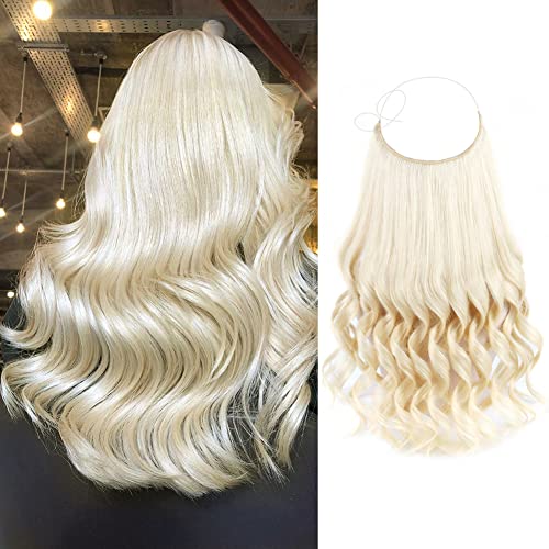 ABH AmazingBeauty Hair Miracle Wire Hair Extensions, Invisible Halo Extension Remy Human Hair, 60 Paltinum Blonde, 20 Inch