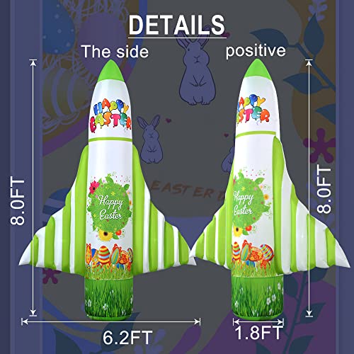Easter Inflatable Rocket Outdoor Decorations 8Ft Blow Giant Lighted Green Spaceship Takes New Born Eggs Decor For Easter Yard Garden Lawn Indoors Home Holiday #TOP4