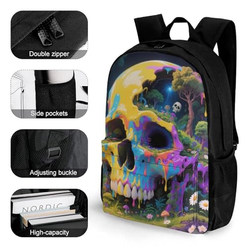 Supdreamc Psychedelic Skull Art Rucksacks Lightweight Multipurpose Anti-Theft Shoulder Bag Big Capacity Traveling & Camping Backpack With Side Pockets3