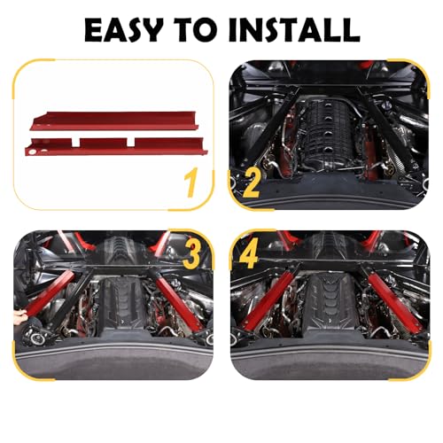 Image of CHEAYAR Engine Bay Panel Cover Compatible with Chevrolet Corvette C8 2020-2023, Engine Shroud Cover Panel Trims, C8 Accessories 2PCS (Engine Rod - Red)