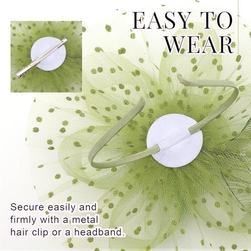 Image of DRESHOW Fascinators Hat Flower Mesh Ribbons Feathers on a Headband and a Clip Tea Party Headwear for Girls and Women