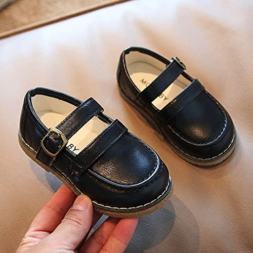 Fashion Autumn Girls Casual Shoes Flat Round Toe Lightweight Solid Color Buckle Dress Shoes Simple Style Toddler Shoes (Black, 2-2.5 Years Toddler)2