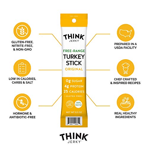 Original Free-Range Turkey Sticks by Think Jerky — Sugar Free, Gluten Free, Non-GMO, No Nitrates Jerky Snack — Keto, Paleo Compliant — High Protein, Low in Carbs — 0.5 oz (20 Pack) - Thumbnail 2