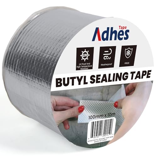 Image of Adhes Butyl Sealing Tape 4 inch x 33feet, Waterproof Rubber Adhesive Repair Tape for Roof, Window, RV, Pipe, Gutter & Leak Fixing - Weatherproof & UV Resistant