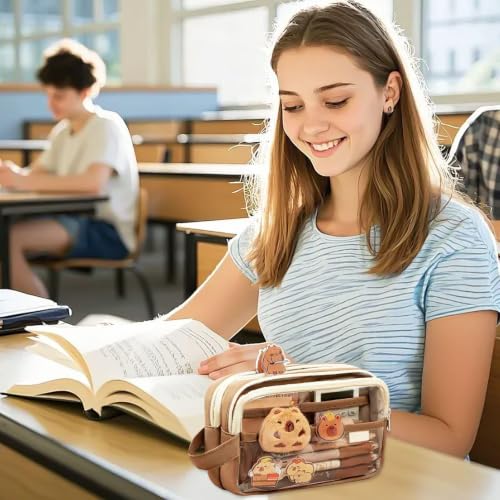 COACOM 1 Ensemble De Sac De Rangement De Papeterie De Style Capybara Et 6 Stylos Effaçables, La Fermeture À Glissière Est Lisse Et Durable, Campus Et Utilisation Quotidienne. – vue 4