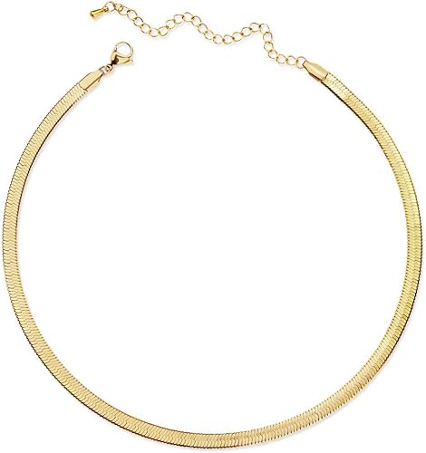 CLASSYZINT Collares de cadena plana de oro para mujer, cadena de serpiente de acero inoxidable, lindo collar de gargantilla, joyería minimalista,