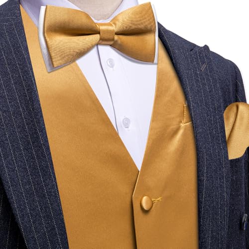 Image of Barry.Wang Mens Suit Vest Bow Tie Set 4PCS Formal V-neck Slim Fit Casual Solid Color Waistcoat Wedding Party Tuxedo