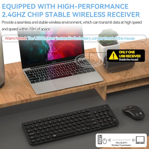 Image of Wireless Keyboard and Mouse Combo, FD iK6630 2.4GHz Cordless Cute Round Key Set Smart Power-Saving Quiet Slim Combo for Laptop, Computer,TV and Mac