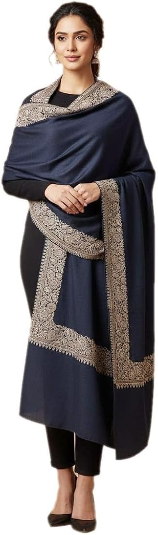 Fine Wool Women's Stole with Kashmiri Aari Embroidery, Floral Design, 28x80 Inches, Nalki Thread Work, Pashmina Wool Blend-image-3