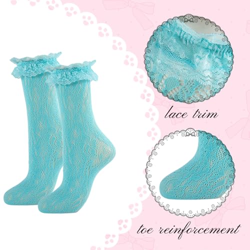 Image of Women Lace Ruffle Socks White Black Frilly Lolita Crew Dress Socks