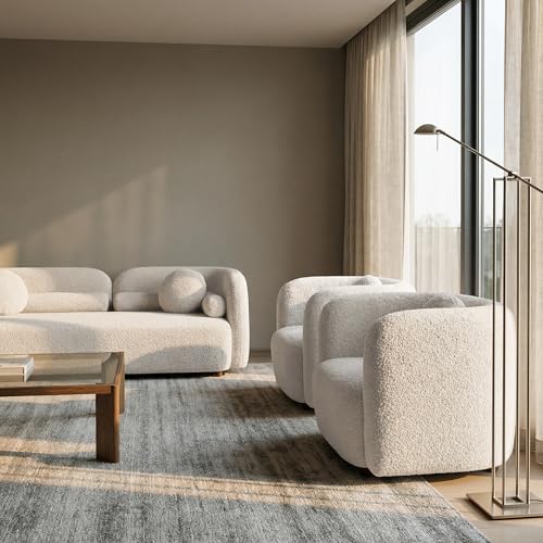 Image of 2026 New White Boucle Sofa Set, 3-Piece Living Room Seating Set - 3 Seater Sofa + 2 Single Chairs, Solid Wood Frame Modern Couches with Pillows