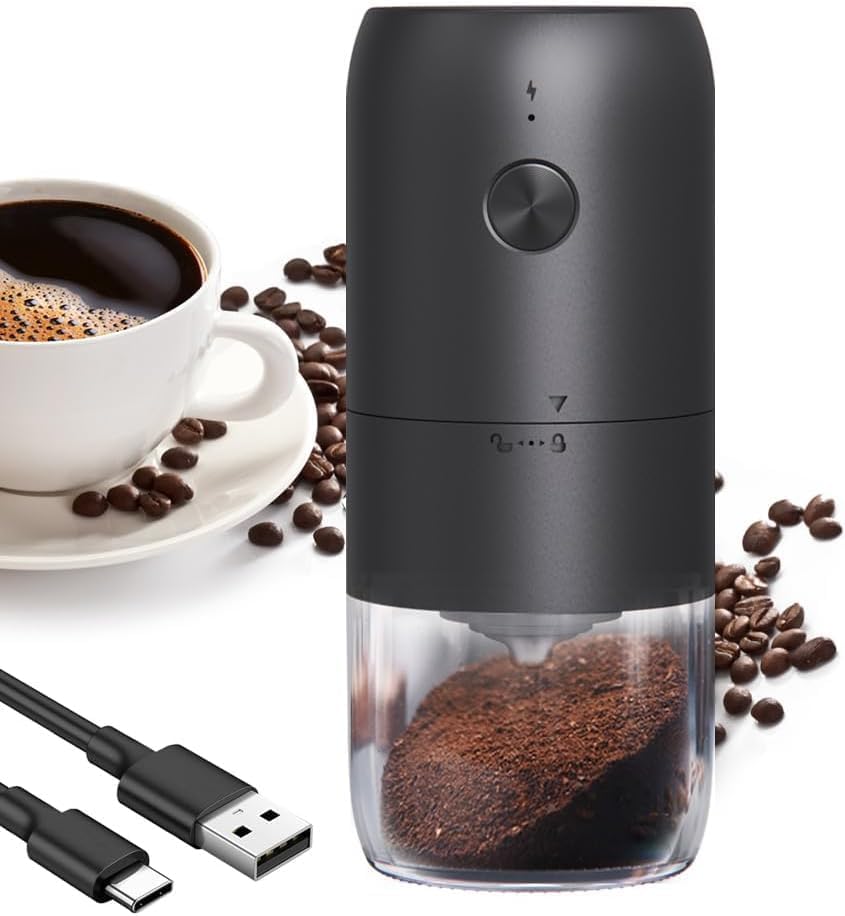 Coffee Grinder Electric Espresso Grinder Wireless Portable Coffee Bean Grinder with Cleaning Brush and Removable Bowl,Adjustable Coarseness Grind Setting and USB Rechargeable - Black (Black)