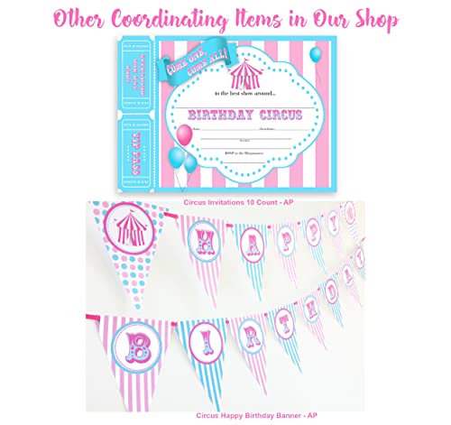 POP parties Circus LARGE Invitations - Aqua/Pink - 10 Invitations 10 Envelopes