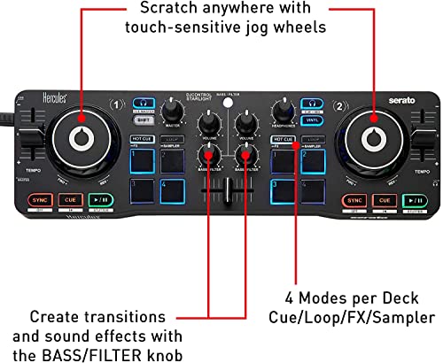 image for Hercules DJ DJControl Starlight | Pocket USB DJ Controller with Serato