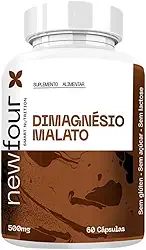 Dimagnésio Malato 500mg Newfour – 60 Cápsulas | 210mg de Magnésio por Porção | Ossos Fortes, Ansiedade e Detox | Sem Glúten, Açúcar e Lactose