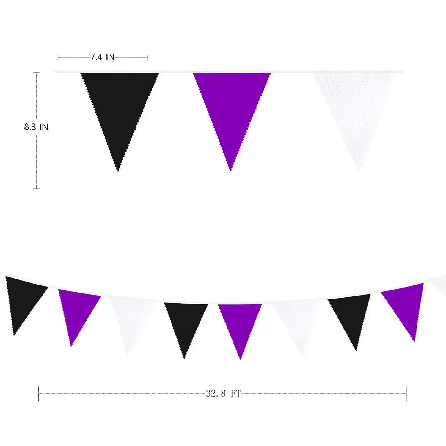10M/32.8Ft Fabric Bunting Banner Purple Black White Bunting Party ...