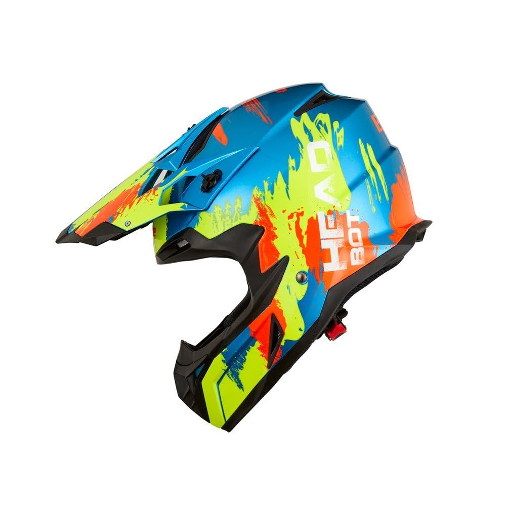 EOLE Casque Cross HEADBOT Bleu & Jaune - Homologué ECE R 22.06 - Taille XL (61cm) - Coque ABS