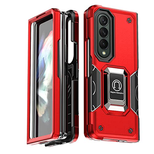 Coque silicone Galaxy Z Fold 4 rouge avec anneau rotatif et dos rigide