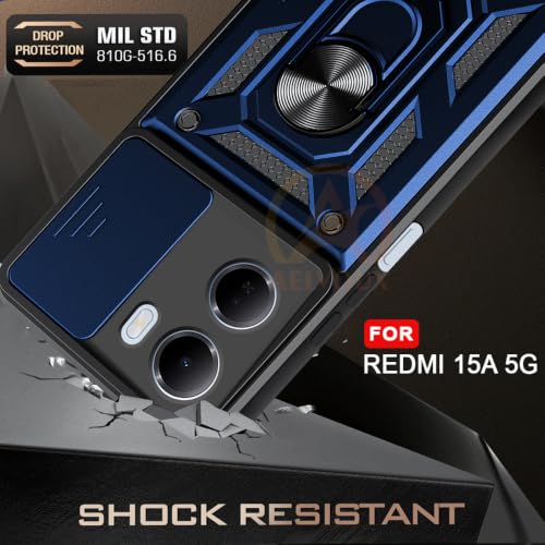 Image of Armor Bumper Back Cover Case for Redmi 15A 5G | Rotating Camera Cover, Ring Holder & Kickstand | Heavy Duty & 360 Degree Protection Redmi 15A 5G Back Cover (Blue)