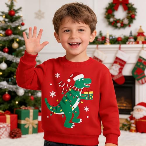 Image of Akyzic Toddler Boys Sweatshirts Cotton Crewneck Truck Shirt Dinosaur Long Sleeve Pullover Tops Tees 2-8T