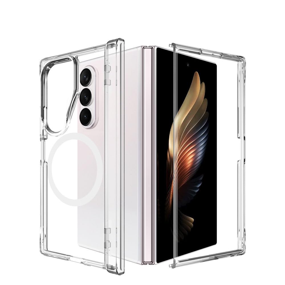 Custodia trasparente in TPU+PC con ricarica magnetica, effetto pelle, per Samsung Galaxy Z Fold 8 Ultra, antiurto, con cerniera protettiva e design sottile, trasparente, per Samsung Galaxy Z Fold 8 U